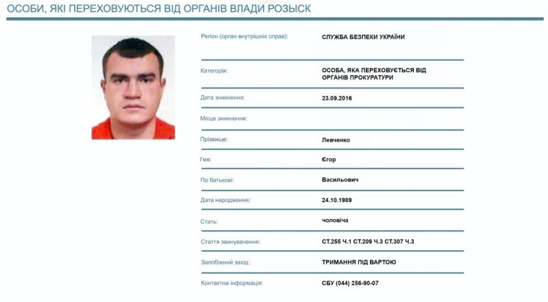 Карточка Розыска с официального сайта РОЗЫСК УКРАИНА