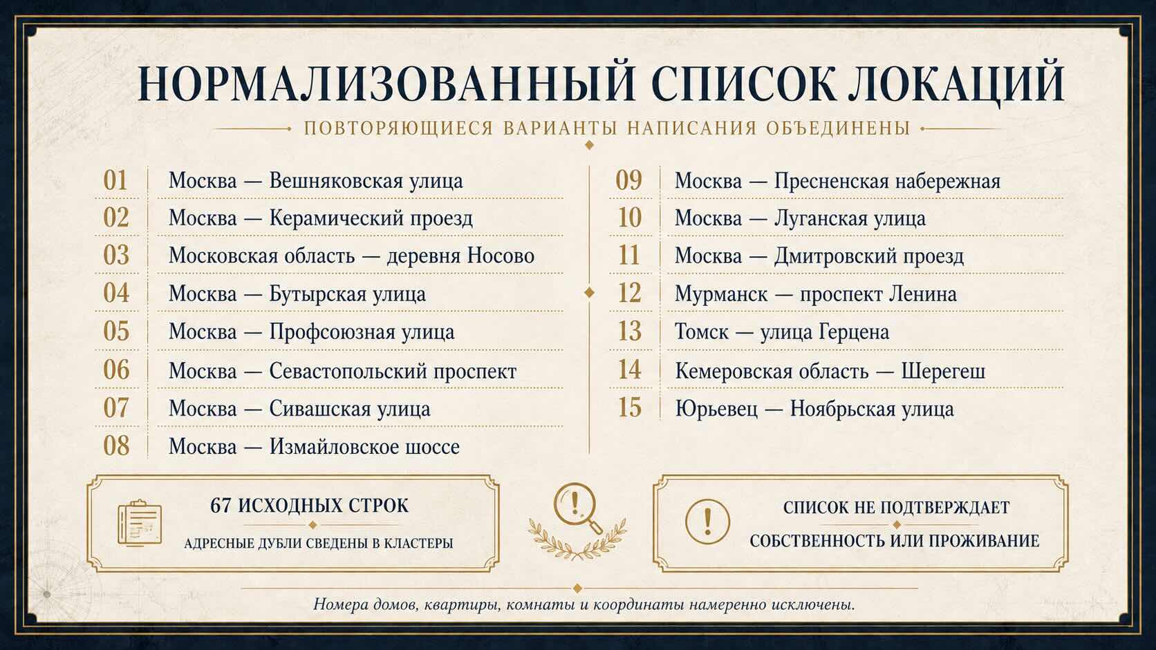 НОРМАЛИЗОВАННЫЙ СПИСОК ЛОКАЦИЙ